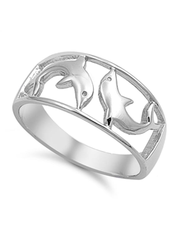 Filigree Dolphin Ocean Marine Animal Ring .925 Sterling Silver Band Jewelry Female Male Size 9
