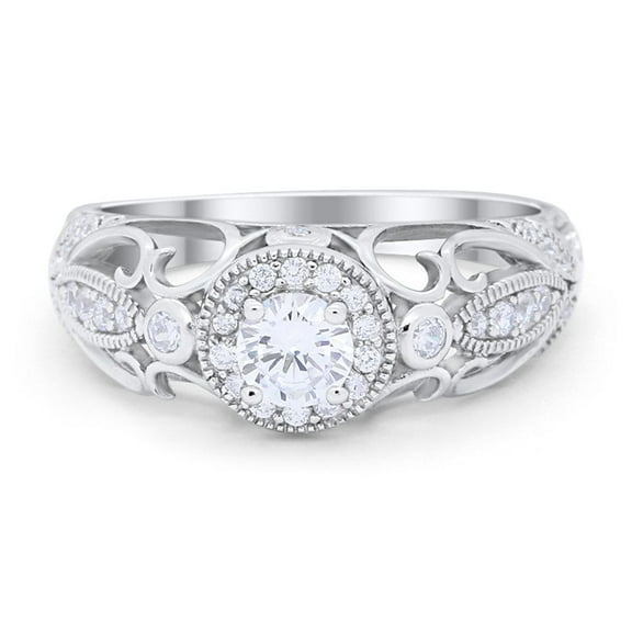 Filigree Engagement Ring Round CZ 925 Sterling Silver Size 5