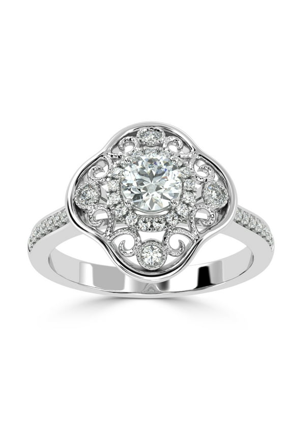 Filigree Floral Women's Engagament Ring 1.9 Ct Diamond 14K White Gold Over