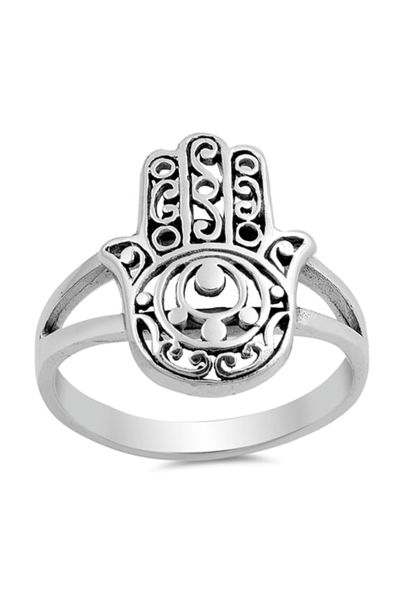 Filigree Hand of God Hamsa Ring .925 Sterling Silver Band Jewelry Female Male Unisex Size 9