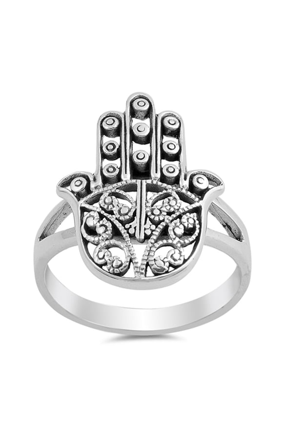 Filigree Hand of God Hamsa Ring .925 Sterling Silver Heart Jewelry Female Male Unisex Size 6