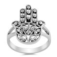 thumbnail image 1 of Filigree Hand of God Hamsa Ring .925 Sterling Silver Heart Jewelry Female Male Unisex Size 7, 1 of 4