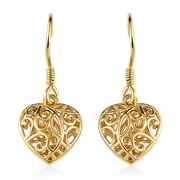 SHOP LC Filigree Heart Dangle Earrings - 14K Yellow Gold Plated 925 Sterling Silver Open Heart Drop Earrings - Openwork Dangling Earring Jewelry Birthday Christmas Gifts for Women