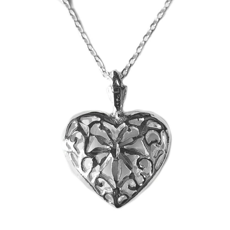Filigree Heart Necklace with Reversible Pendant Sterling Silver Filigree Heart Necklace with Reversible Pendant Sterling Silver