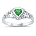 thumbnail image 1 of Filigree Heart Simulated Emerald Cubic Zirconia Petite Rings Sterling Silver 925, 1 of 3