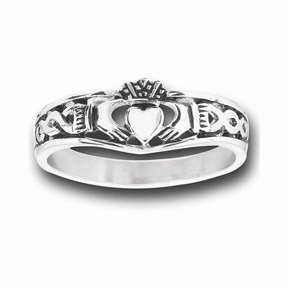 Filigree Infinity Celtic Claddagh Heart Vintage Inspired Oxidized Ring 925 Sterling Silver Stacking Band Rings
