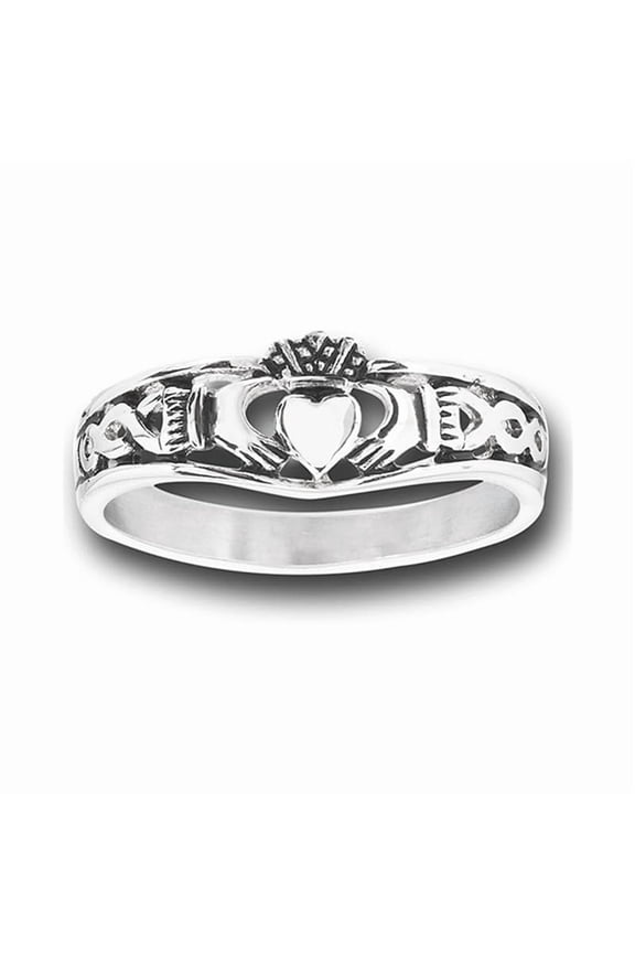 Filigree Infinity Celtic Claddagh Heart Vintage Inspired Oxidized Ring 925 Sterling Silver Stacking Band Rings