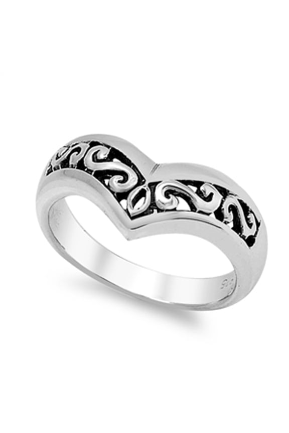 Filigree Infinity Pointed V Shape Chevron Ring Sterling Silver Band 925 Jewelry Female Male Size 7