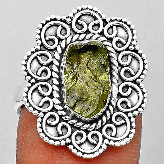 Filigree - Natural Peridot Rough 925 Sterling Silver Ring s.7 Jewelry R-1337 SDR194414