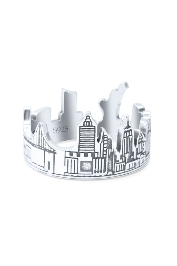 Filigree New York Skyline Popular Landmarks Oxidized Ring Band 925 Sterling Silver Size 9