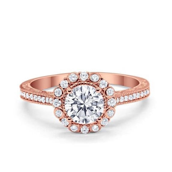 Filigree Oval Bridal Ring Rose Tone CZ 925 Sterling Silver Size 6