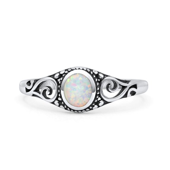 Filigree Oval Oxidized Ring New Ring Lab Created Opal 925 Sterling Silver Size 5