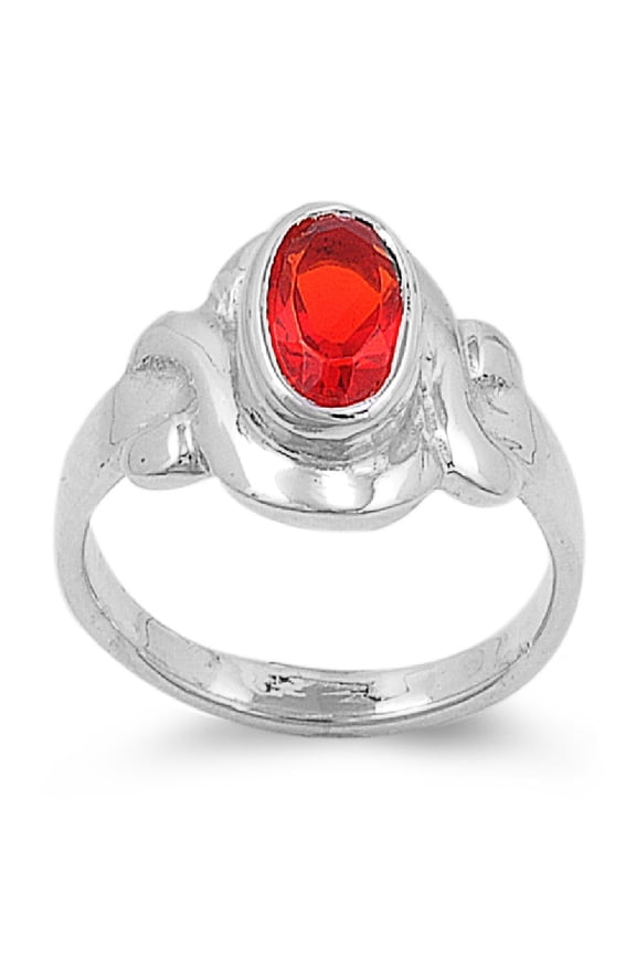 Filigree Oval Simulated Ruby Cubic Zirconia Petite Ring Sterling Silver 925
