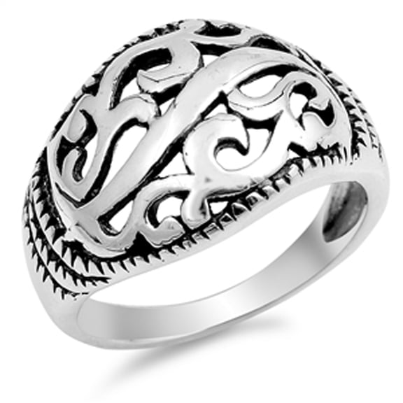 Filigree Oxidized Floral Victorian Ring .925 Sterling Silver Band Jewelry Female Male Unisex Size 4