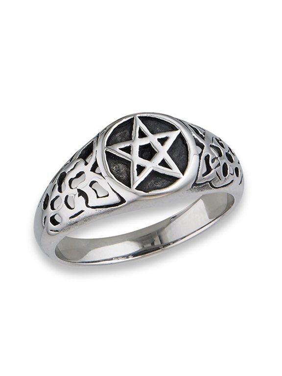 Filigree Pentagram Star Ring Stainless Steel Band Gray Jewelry Female Male Unisex Size 10