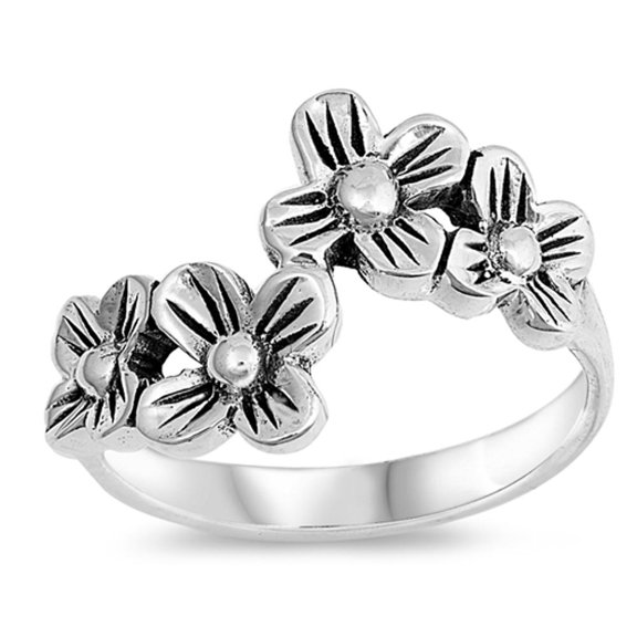Filigree Plumeria Flower Oxidized Ring .925 Sterling Silver Band Jewelry Female Male Unisex Size 8