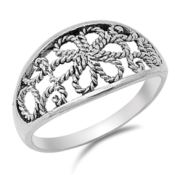 Filigree Plumeria Rope Knot Cutout Ring .925 Sterling Silver Band Jewelry Female Male Unisex Size 6