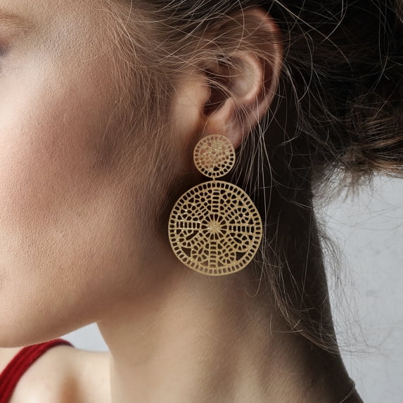 Filigree Post Earrings, Geometric Earrings, Drop Gold Earrings, Dangle Earrings, Date night, Prom, Gift for Her