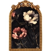 Home Decor Collection 6x8 Gold Ornate Arch Tabletop Framed Moody Roses Floral Art with Metal Easel Back, Floral on Black Crystex Textured Finish Vintage Decorat