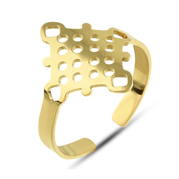 Filigree Rhombus Band Ring - Gold Plated Stainless Steel Ring - Adjustable Ring for Women - Stackable Minimalist Boho Ring
