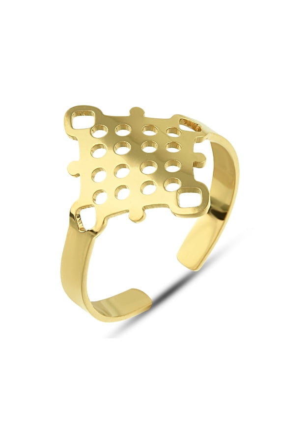 Filigree Rhombus Band Ring - Gold Plated Stainless Steel Ring - Adjustable Ring for Women - Stackable Minimalist Boho Ring
