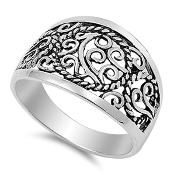 Filigree Rope Twist Oxidized Floral Ring 925 Sterling Silver Band Jewelry Female Male Unisex Size 10