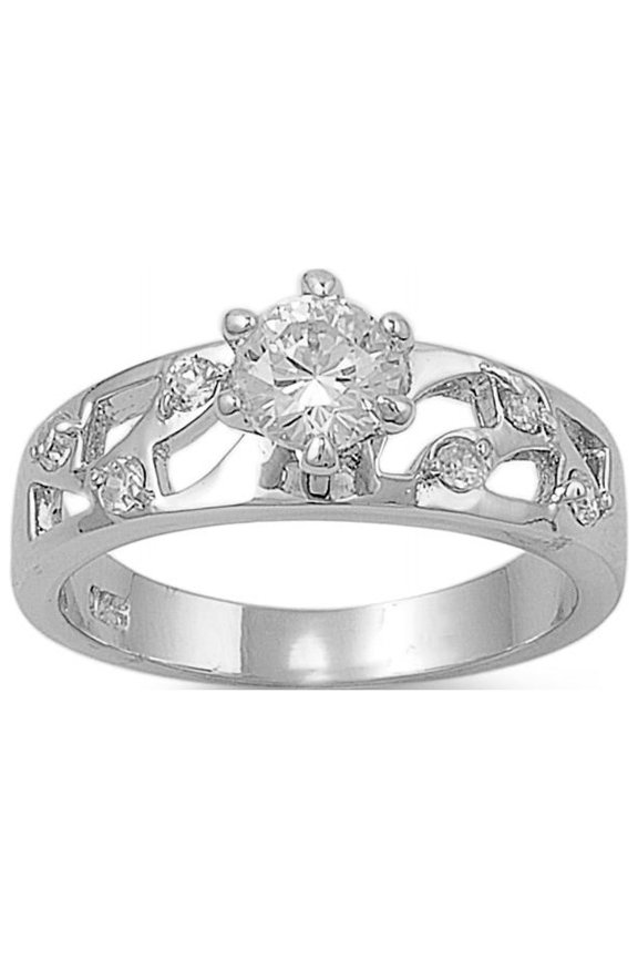 Filigree Round Center Cubic Zirconia Ring Sterling Silver 925