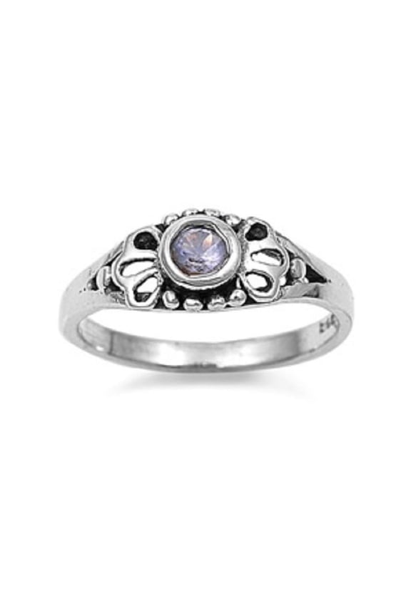 Filigree Round Lavender Cubic Zirconia Petite Rings Sterling Silver 925