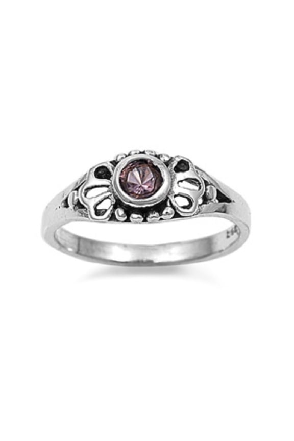 Filigree Round Simulated Amethyst Cubic Zirconia Petite Rings Sterling Silver 925
