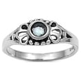 thumbnail image 1 of Filigree Round Simulated Aquamarine Cubic Zirconia Petite Rings Sterling Silver 925, 1 of 3