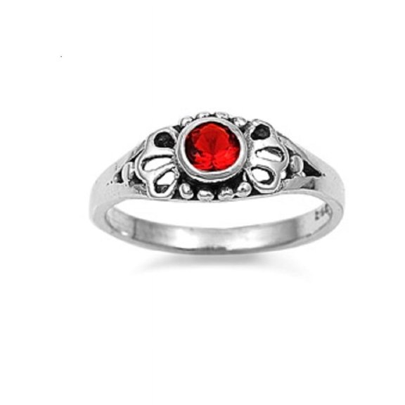Filigree Round Simulated Ruby Cubic Zirconia Petite Rings Sterling Silver 925