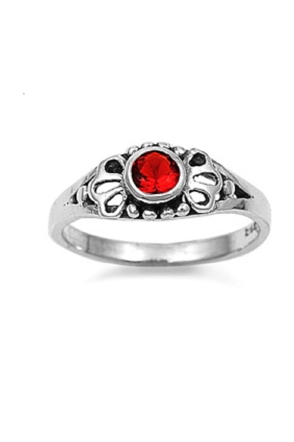 Filigree Round Simulated Ruby Cubic Zirconia Petite Rings Sterling Silver 925