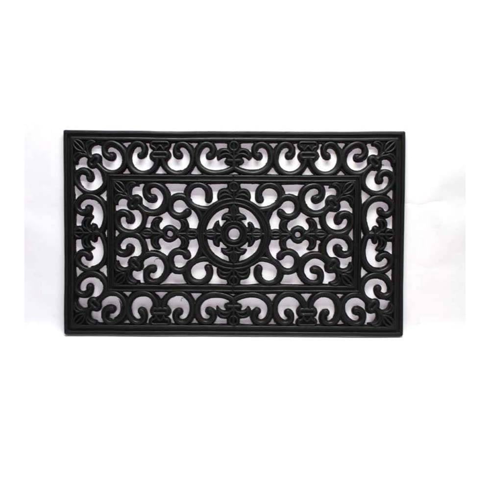 Black Scroll Design Rubber Outdoor Doormat 18" x 30"