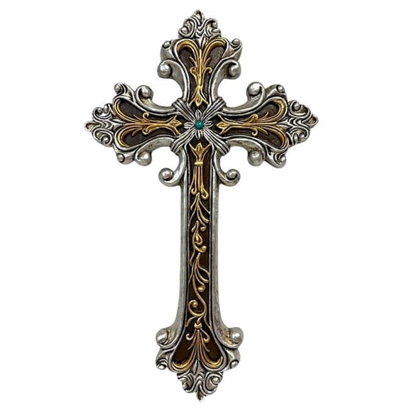 Filigree Scrollwork Wall Cross - Silver/Gold - 13.75in.x8.25in. - Rustic Elegance