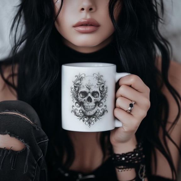 Filigree Skull White gsy mug Baroque Skull ft Goth Coffee Witchy Brew Mug Dark Ademia Tea.