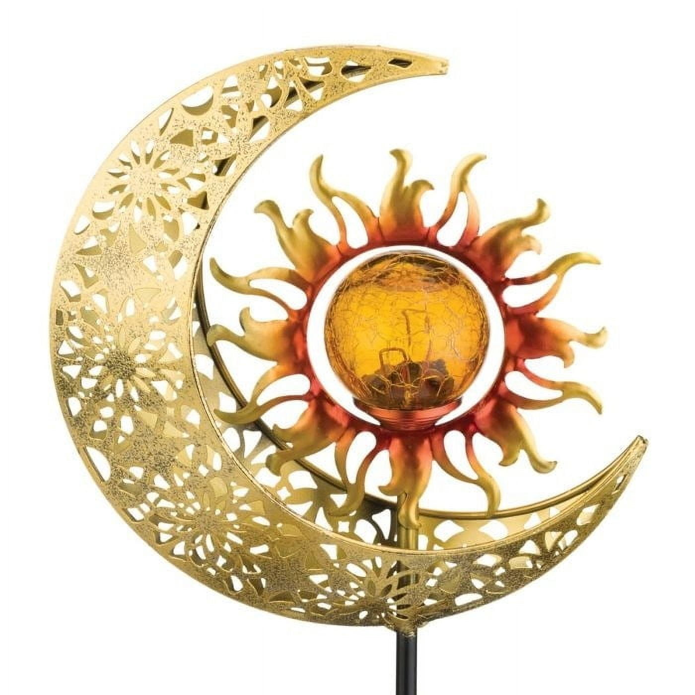 36.5" Gold Filigree Sun Moon Solar Garden Stake