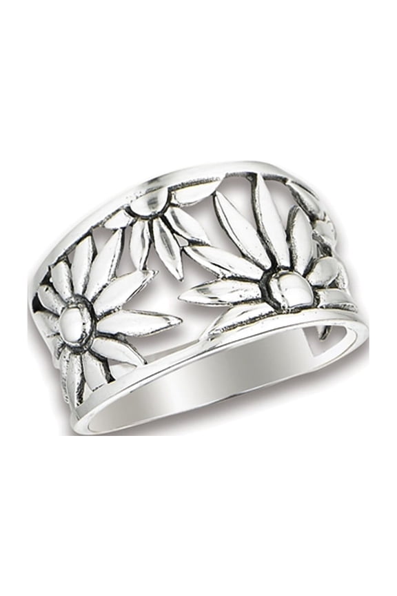 Filigree Sunflower Oxidized Ring .925 Sterling Silver Flower Band Jewelry Female Male Unisex Size 9
