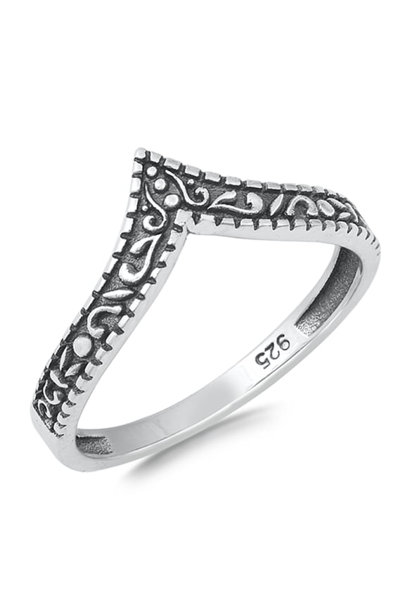 Filigree Swirl Leaf Chevron Ring .925 Sterling Silver Band Jewelry Female Male Unisex Size 10