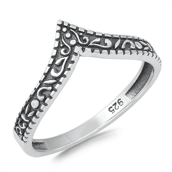 Filigree Swirl Leaf Chevron Ring .925 Sterling Silver Band Jewelry Female Male Unisex Size 8
