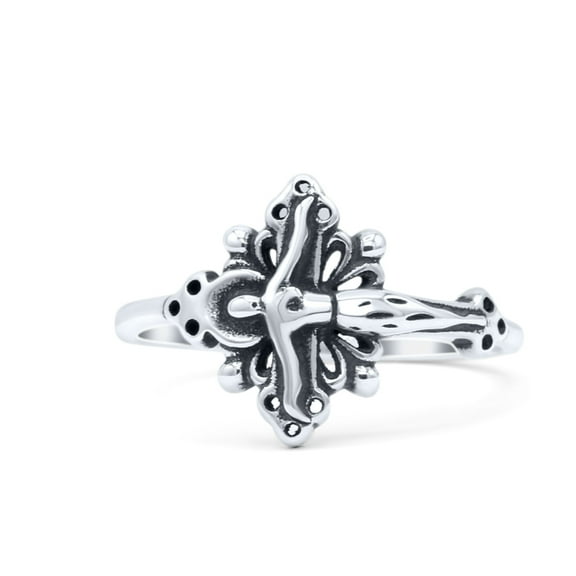Filigree Swirl Petite Dainty Crucifix Religious Ring Band 925 Sterling Silver Size 4
