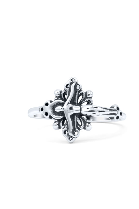 Filigree Swirl Petite Dainty Crucifix Religious Ring Band 925 Sterling Silver Size 4