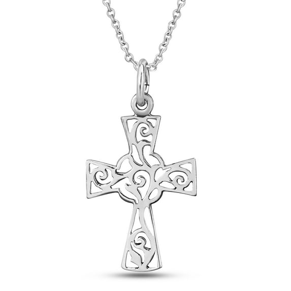 Filigree Swirl Saint George Cross Sterling Silver Necklace