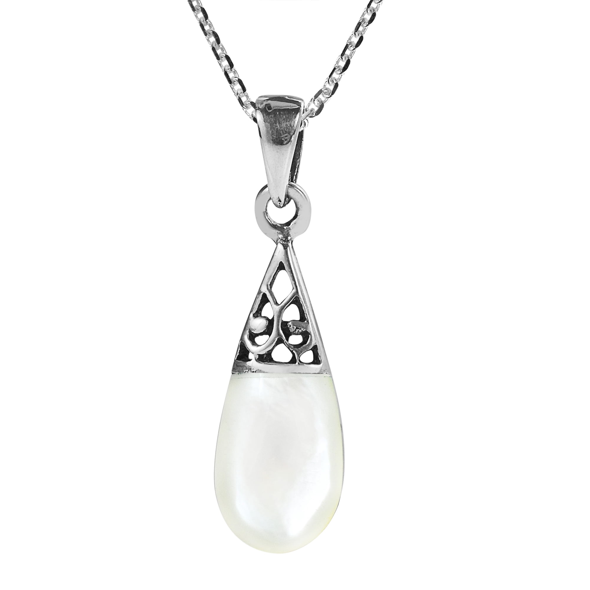 Filigree Swirl Teardrop Mother of Pearl Inlay Sterling Silver Necklace ...