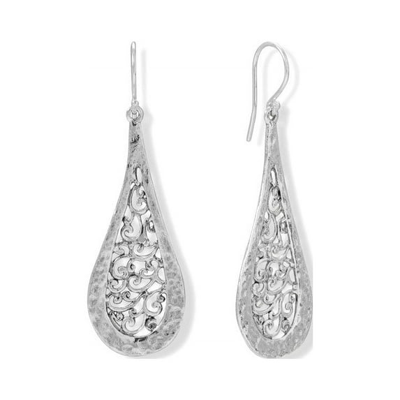 Filigree Teardrop Earrings Hammered Texture