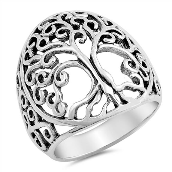 Filigree Tree of Life Ring ( Sizes 5 6 7 8 9 10 ) .925 Sterling Silver Vintage Cutout Band Rings (Size 10)