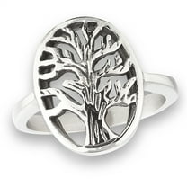Filigree Tree of Life Tall Cutout Branches Ring Stainless Steel Band Gray Jewelry Female Size 10
