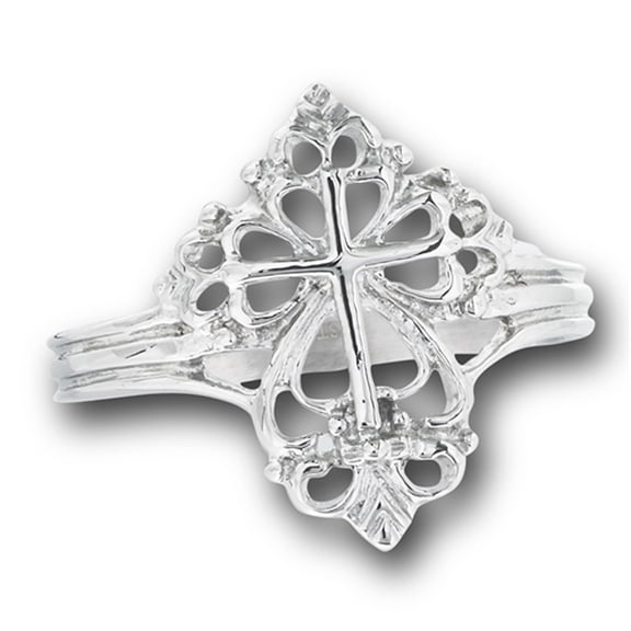 Filigree Victorian Style Calatrava Cross Ring Stainless Steel Band Gray Jewelry Female Male Size 10