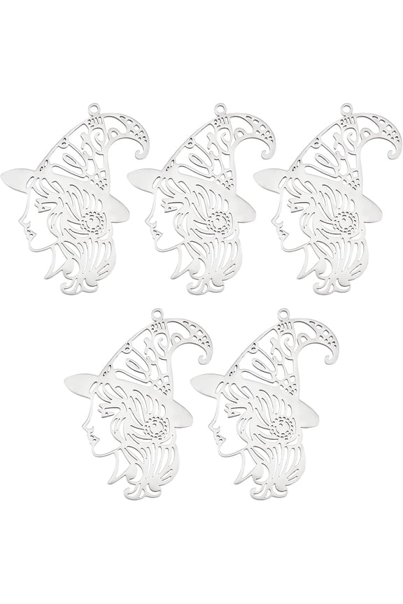 Filigree Witch Charms Silhouette Gost Hat Skeleton Witch Hat Charms Jewelry Making Charms for DIY Crafts