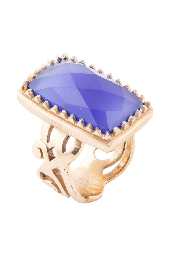 Filigreed Blue Agate Golden Statement Ring