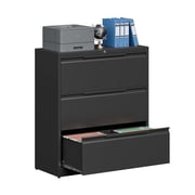 Kooyon 3 Drawer Lateral File Cabinet with Lock, Metal Filing Cabinet for Home Office, Black, Fits Letter/Legal/A4-Assembly Required